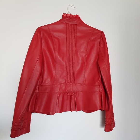 Danier Red Leather Jacket with Ruffle, S - Picture 8 of 11